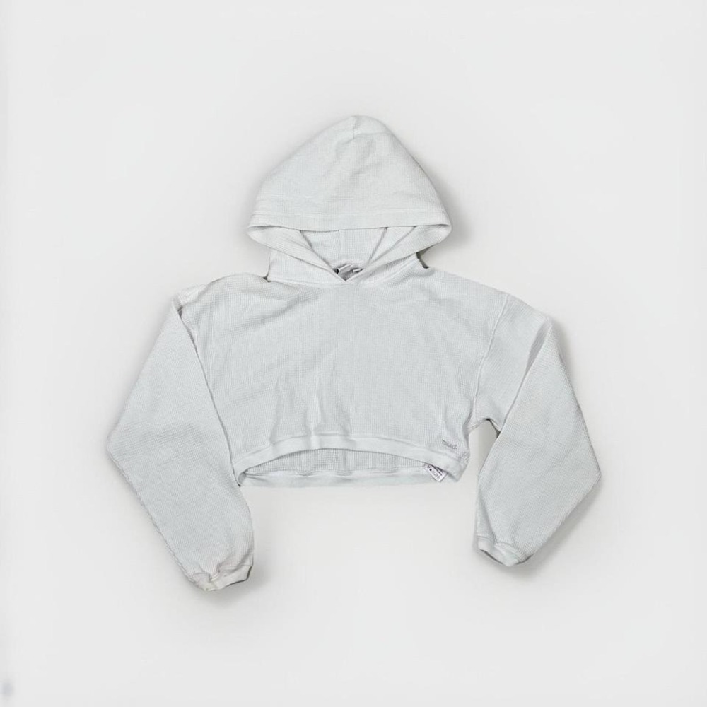 Tna White Waffle Knit Cropped Zip Up Hoodie Sweatshirt Women Size XS Extra Small